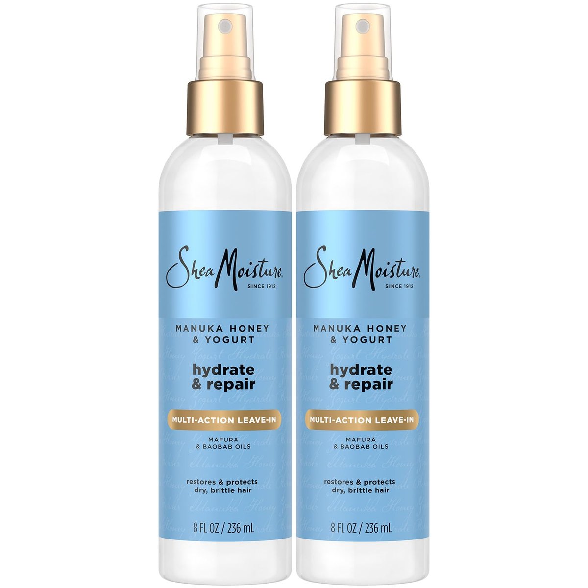 Shea Moisture Manuka Honey & Yogurt Leave-In Conditioner Multi-Action Spray 2-Pack, Hydrate & Repair for Dry, Damaged Hair, 8 oz Each Avelisse