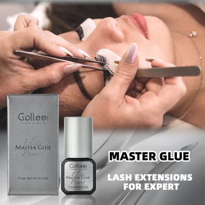 GOLLEEPRO Professional Eyelash Extension Glue 0.5 Sec Fast Drying, 5ml Black Adhesive – Waterproof Max Bonding for Semi-Permanent Extensions, 6-8 Week Retention Avelisse