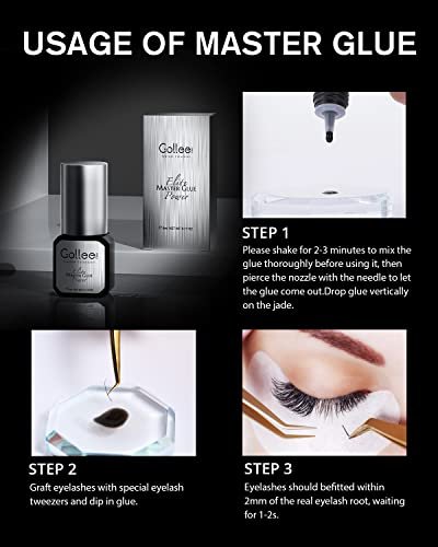 GOLLEEPRO Professional Eyelash Extension Glue 0.5 Sec Fast Drying, 5ml Black Adhesive – Waterproof Max Bonding for Semi-Permanent Extensions, 6-8 Week Retention Avelisse