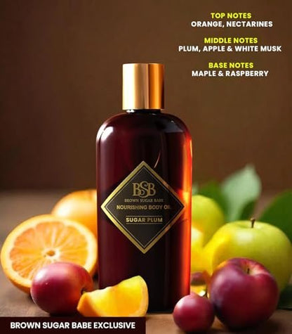Brown Sugar Babe Sugar Plum Body Oil – Nourishing Scented Oil with Maple & Raspberry, Paraben-Free, Made in USA Avelisse