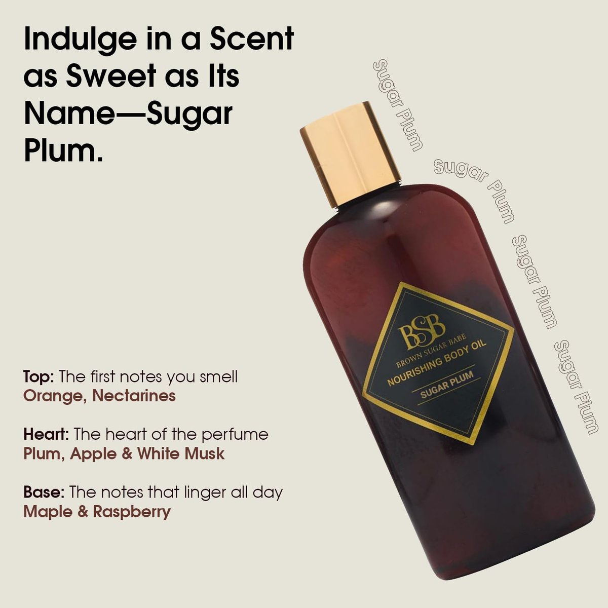 Brown Sugar Babe Sugar Plum Body Oil – Nourishing Scented Oil with Maple & Raspberry, Paraben-Free, Made in USA Avelisse