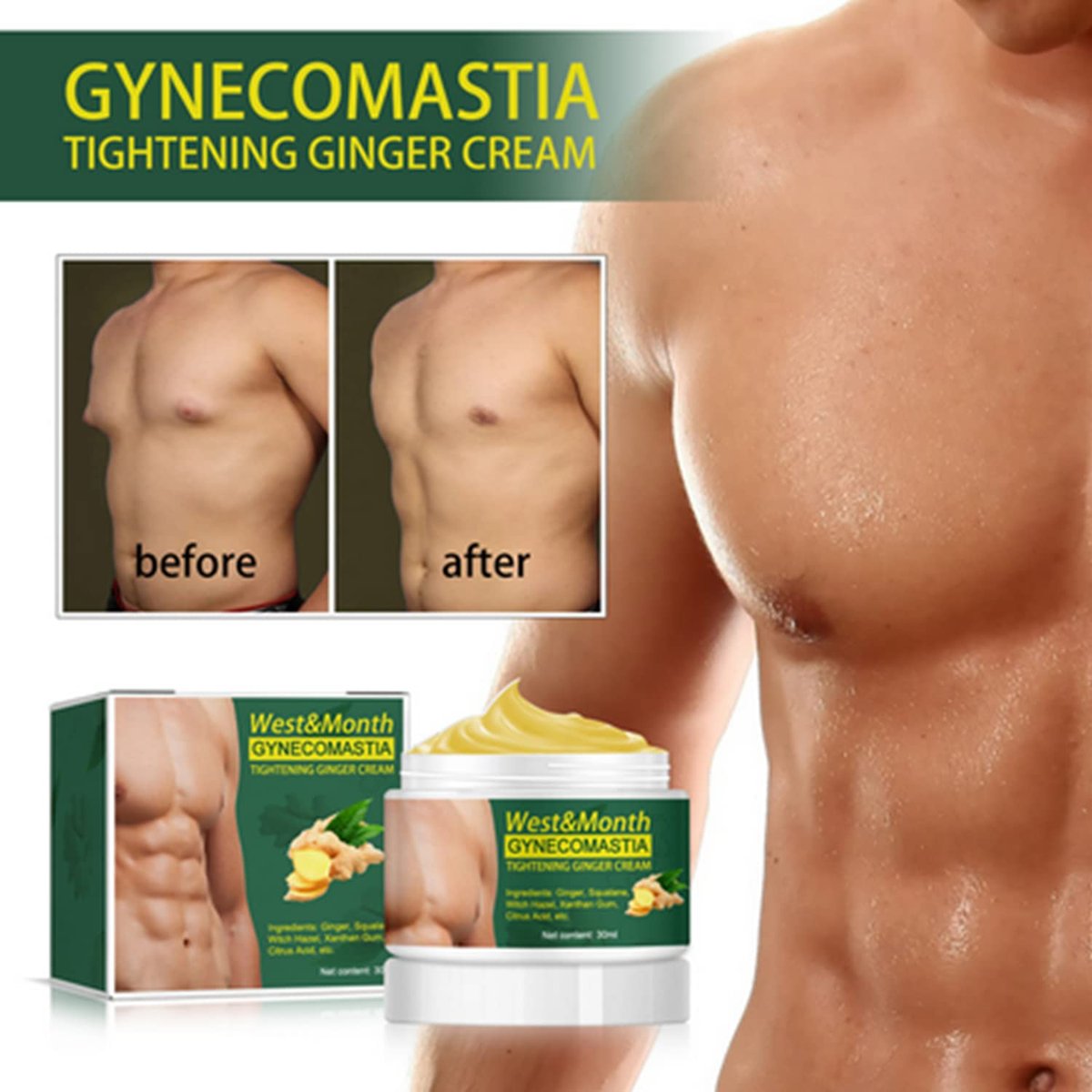 YG LianKai 2-Pack Gynecomastia Tightening Ginger Cream for Men – Chest Firming & Moisturizing Formula - görsel 3