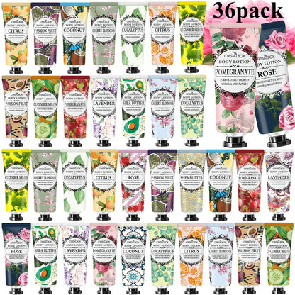 36 Pack Natural Plant Scented Body Lotion for Dry Skin - Shea Butter Body Moisturizer Travel Size Bulk for Women and Men - Rose, Lavender, Citrus, Eucalyptus