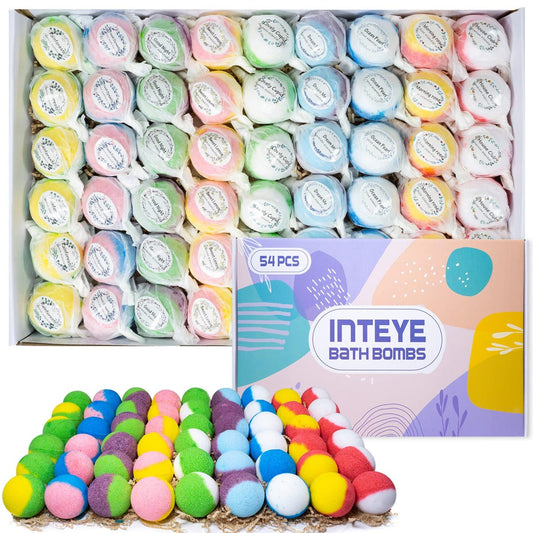 INTEYE Luxury Bath Bombs Gift Set - 54pc Skin-Nourishing Mineral Bath Salts with Natural Essential Oils & 9 Aromas | Spa-Quality Self-Care for Women, Men, Kids (Eco-Friendly Packaging) Avelisse