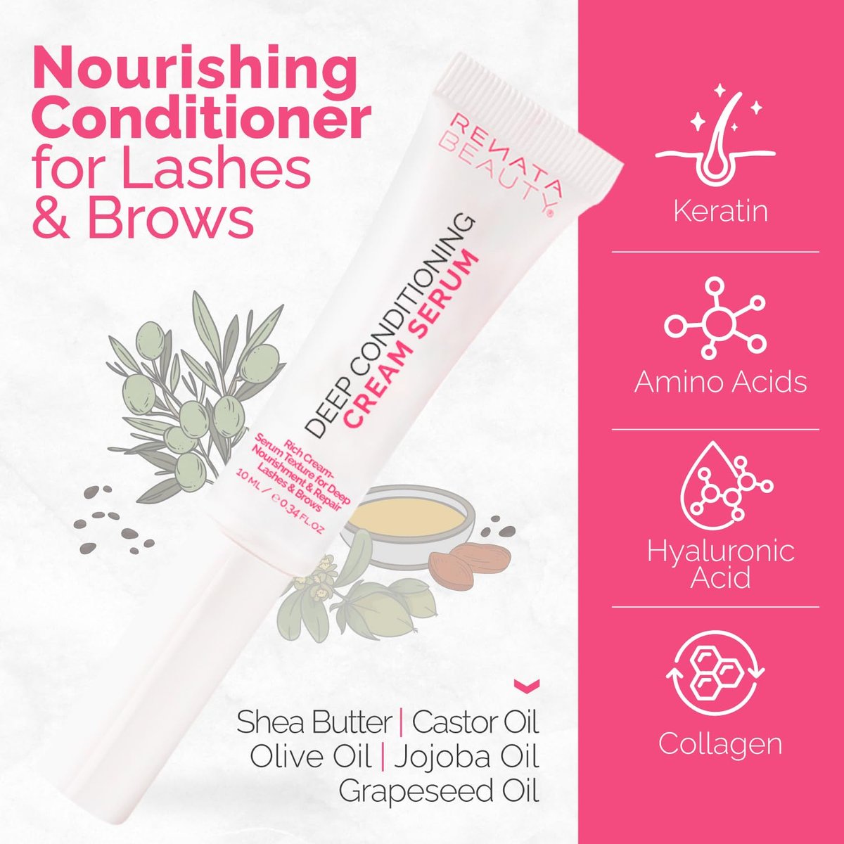 RB RENATA BEAUTY Lash & Brow Deep Conditioning Cream Serum – Nourish, Repair & Protect Eyebrows and Eyelashes, Post-Treatment Aftercare & Daily Use, Clear, 0.34 FL.OZ - görsel 3