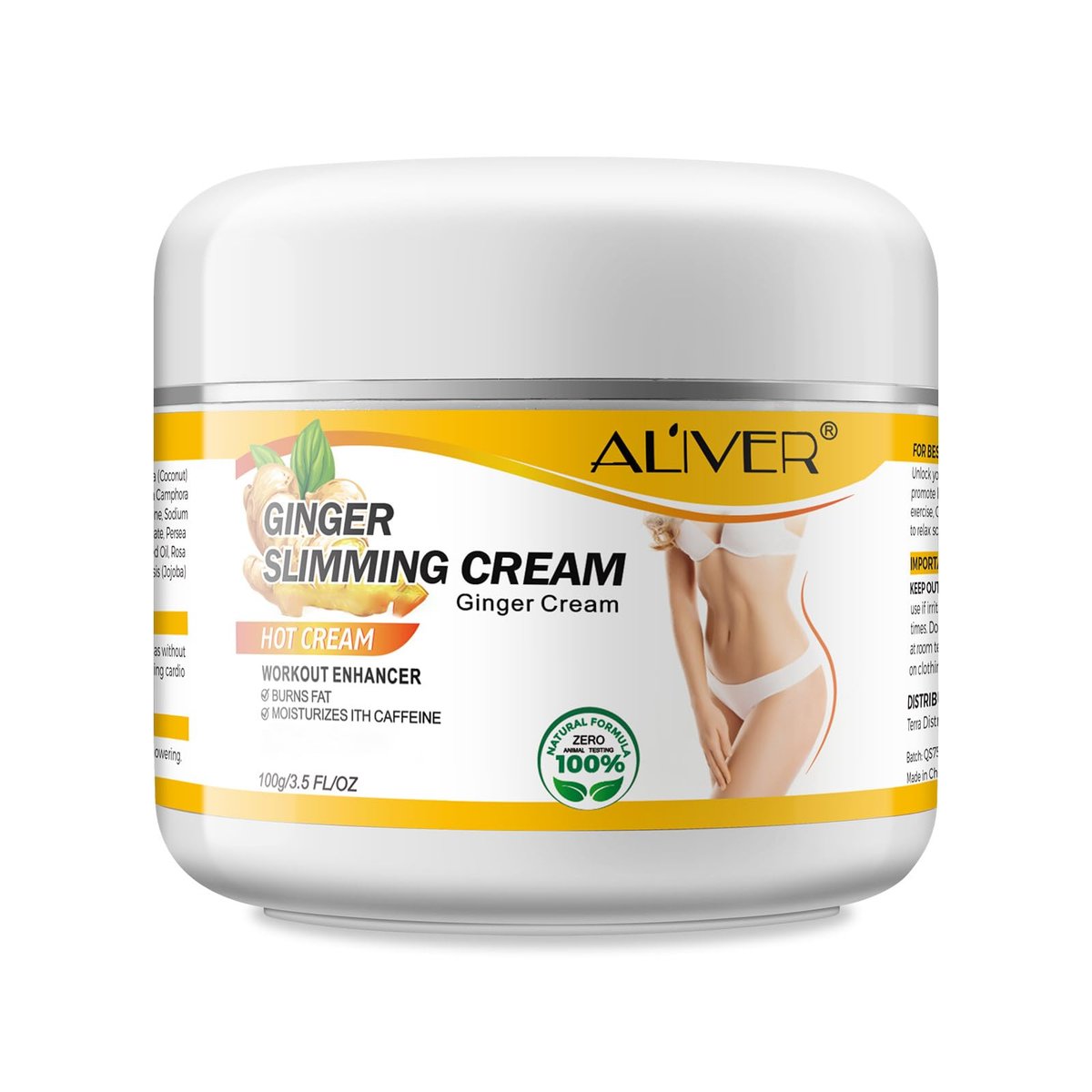 ALIVER Fat Burning Cream for Women – Ginger Slimming Lotion to Burn Stomach & Body Fat, Cellulite Cream for Thighs, Belly & Butt - görsel 1
