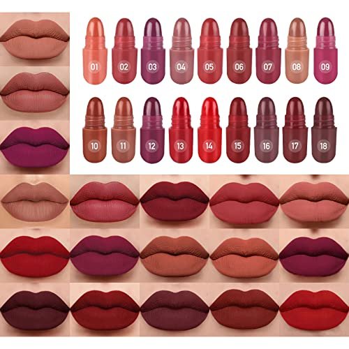 LSxia 18 Colors Capsule Pills Lipstick Mini Lip-Stick Set, Long Lasting Mini Matte Lipstick Lip Stain Lip Tint - Labiales Mate 24 Horas Originales, Cute Dark Red Matte Lipsticks Set for Women - görsel 18