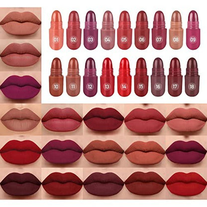 LSxia 18 Colors Capsule Pills Lipstick Mini Lip-Stick Set, Long Lasting Mini Matte Lipstick Lip Stain Lip Tint - Labiales Mate 24 Horas Originales, Cute Dark Red Matte Lipsticks Set for Women