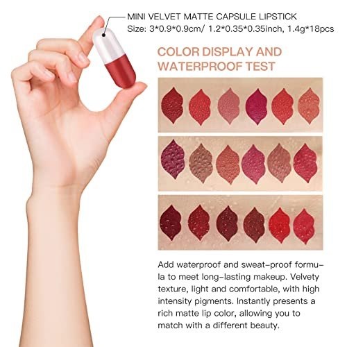LSxia 18 Colors Capsule Pills Lipstick Mini Lip-Stick Set, Long Lasting Mini Matte Lipstick Lip Stain Lip Tint - Labiales Mate 24 Horas Originales, Cute Dark Red Matte Lipsticks Set for Women - görsel 16