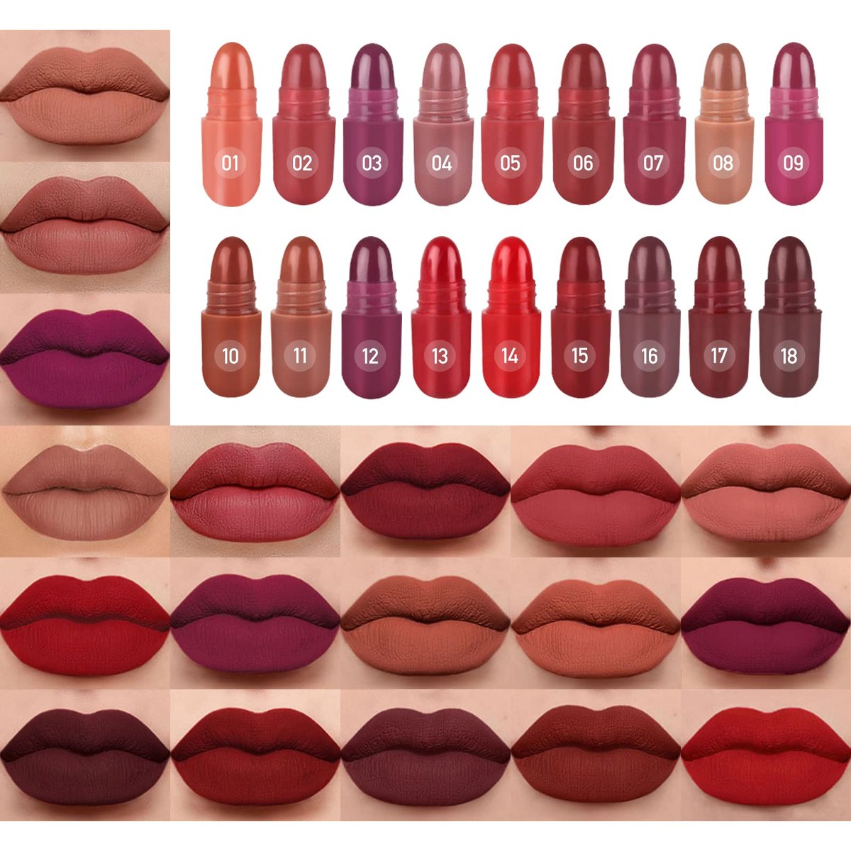 LSxia 18 Colors Capsule Pills Lipstick Mini Lip-Stick Set, Long Lasting Mini Matte Lipstick Lip Stain Lip Tint - Labiales Mate 24 Horas Originales, Cute Dark Red Matte Lipsticks Set for Women - görsel 17
