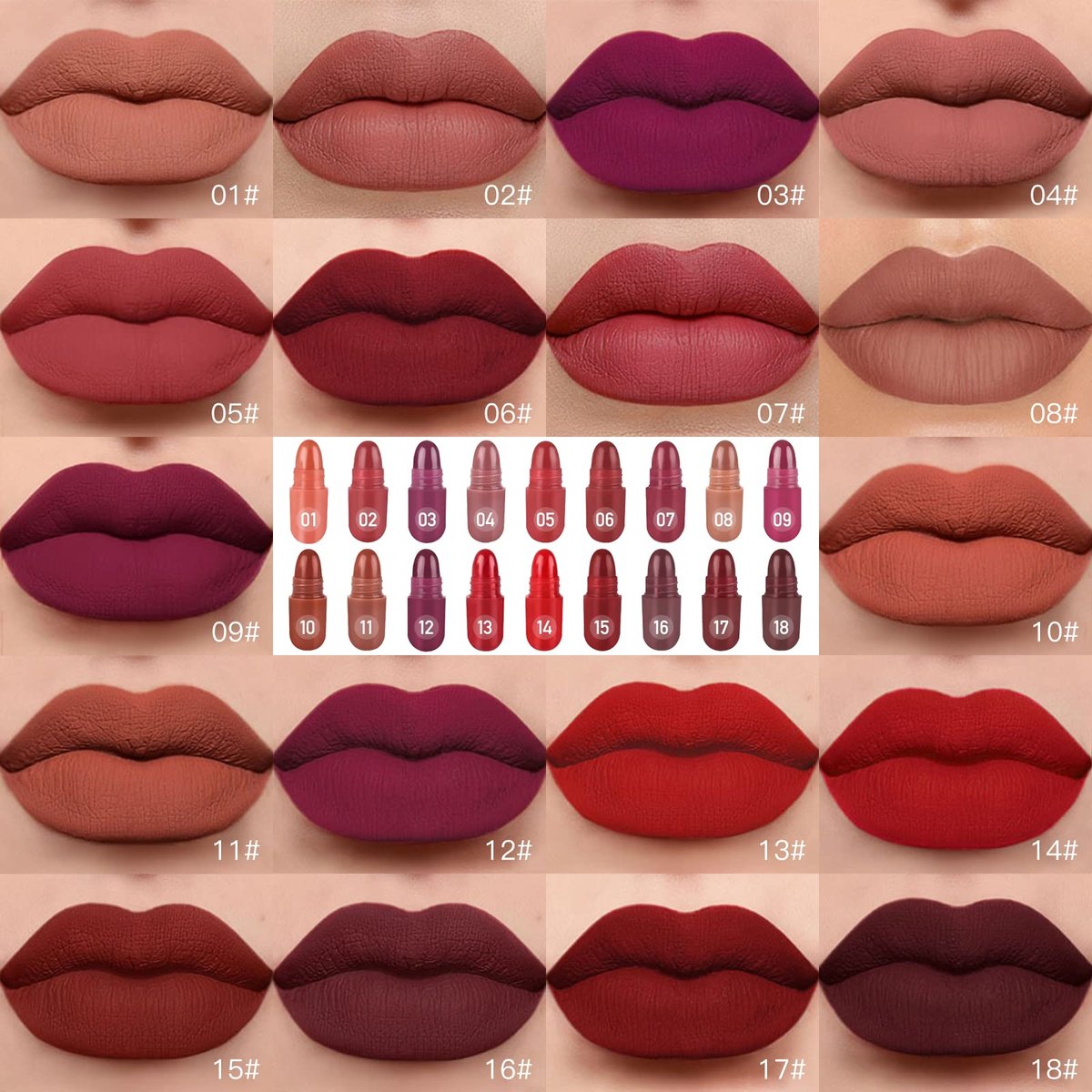 LSxia 18 Colors Capsule Pills Lipstick Mini Lip-Stick Set, Long Lasting Mini Matte Lipstick Lip Stain Lip Tint - Labiales Mate 24 Horas Originales, Cute Dark Red Matte Lipsticks Set for Women - görsel 5
