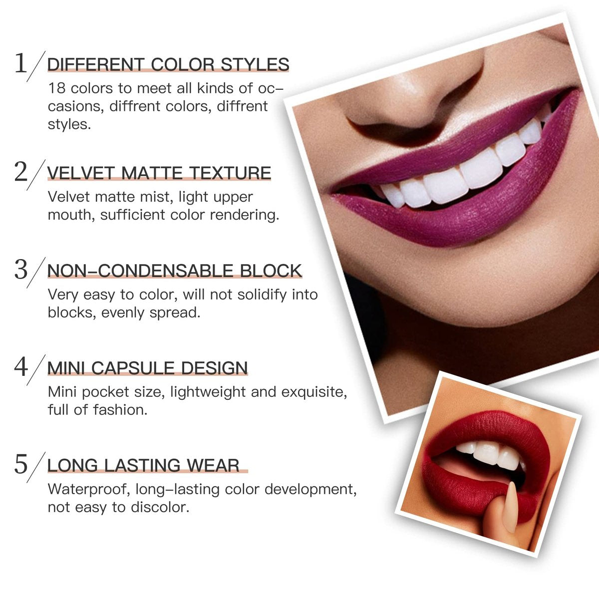 LSxia 18 Colors Capsule Pills Lipstick Mini Lip-Stick Set, Long Lasting Mini Matte Lipstick Lip Stain Lip Tint - Labiales Mate 24 Horas Originales, Cute Dark Red Matte Lipsticks Set for Women - görsel 7