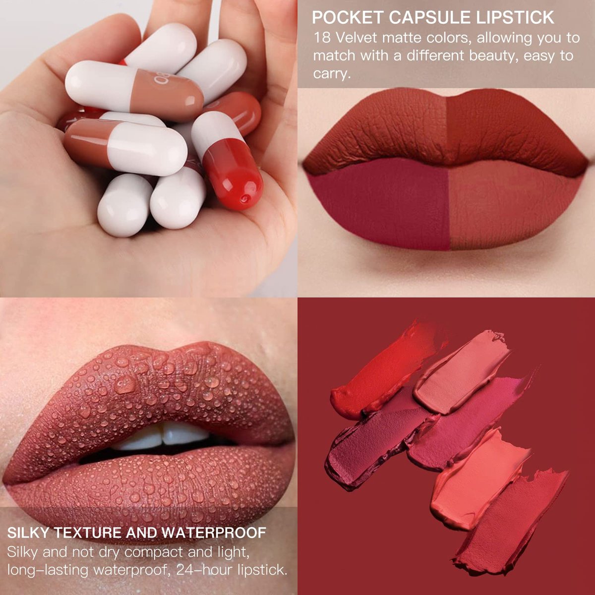 LSxia 18 Colors Capsule Pills Lipstick Mini Lip-Stick Set, Long Lasting Mini Matte Lipstick Lip Stain Lip Tint - Labiales Mate 24 Horas Originales, Cute Dark Red Matte Lipsticks Set for Women - görsel 3