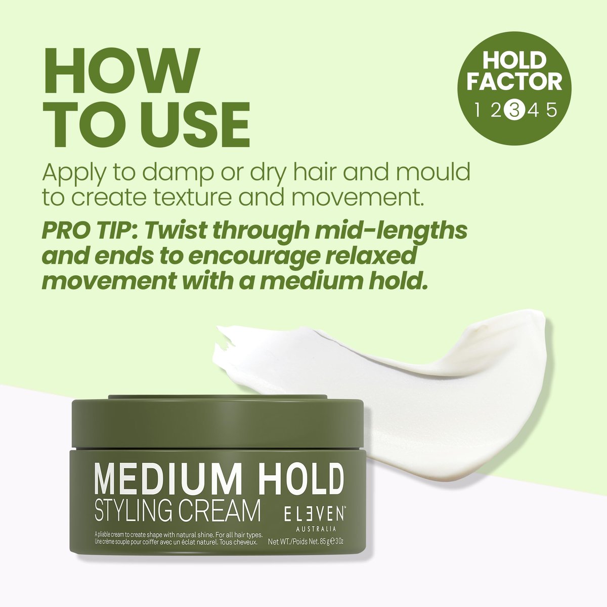 ELEVEN AUSTRALIA Medium Hold Hair Styling Cream - Slick Hold Pomade with Carnauba Wax, Matte Texture Paste for Short, Medium, or Long Hair, Natural Shine - 3 oz Avelisse