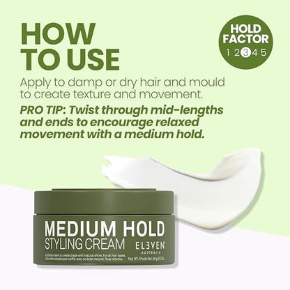 ELEVEN AUSTRALIA Medium Hold Hair Styling Cream - Slick Hold Pomade with Carnauba Wax, Matte Texture Paste for Short, Medium, or Long Hair, Natural Shine - 3 oz Avelisse