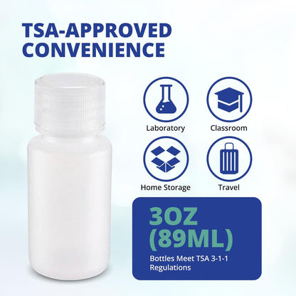 United Scientific 3 oz Travel Bottles for Toiletries - Leak Proof TSA Approved Containers, Pack of 6 - Clear HDPE Screw Top Bottles