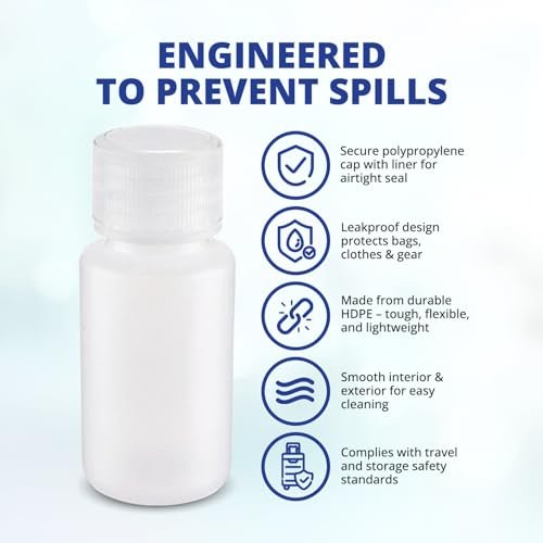 United Scientific 3 oz Travel Bottles for Toiletries - Leak Proof TSA Approved Containers, Pack of 6 - Clear HDPE Screw Top Bottles - görsel 4