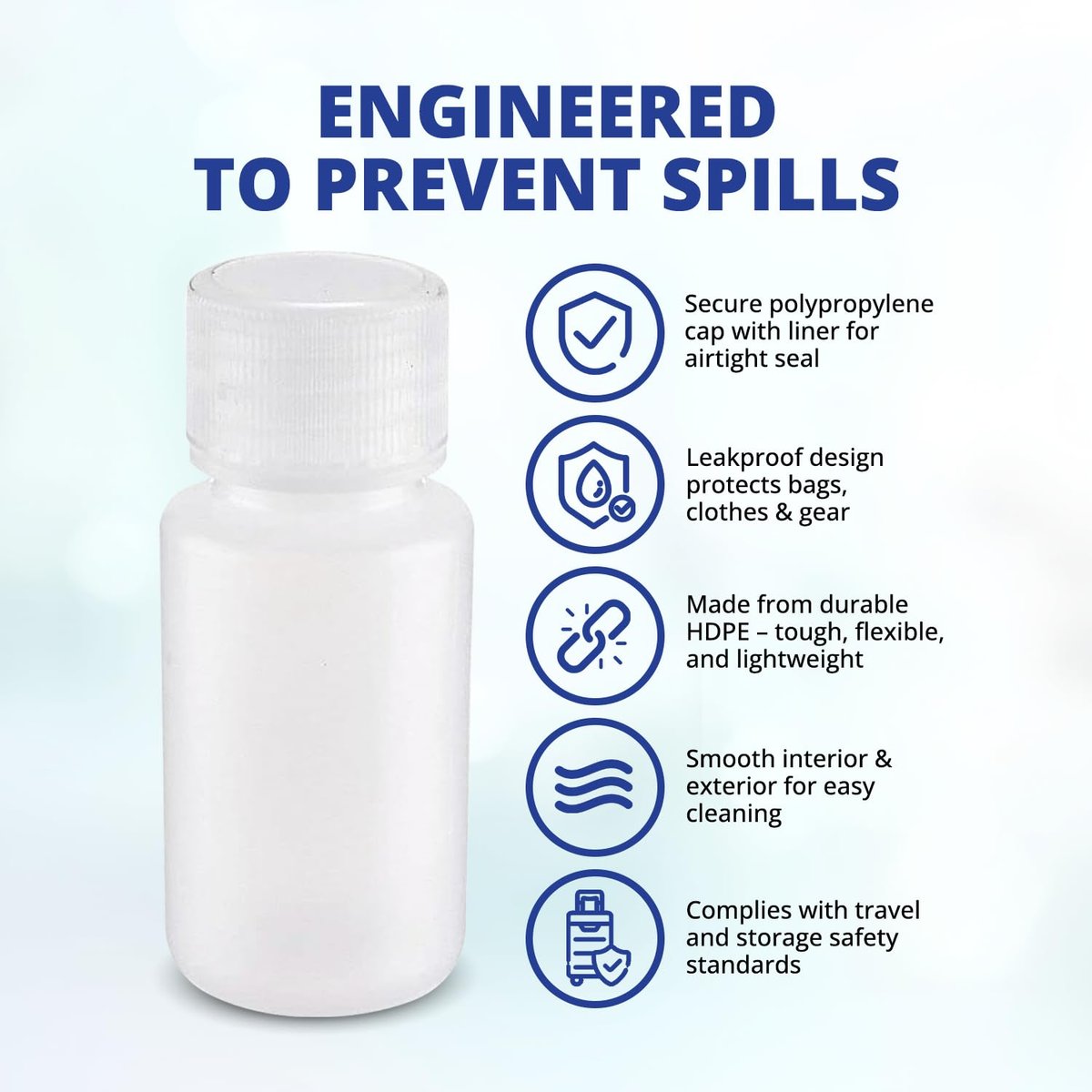 United Scientific 3 oz Travel Bottles for Toiletries - Leak Proof TSA Approved Containers, Pack of 6 - Clear HDPE Screw Top Bottles - görsel 3