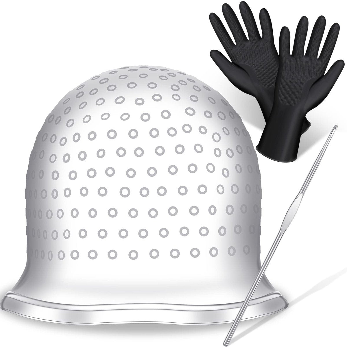 Canlierr Silicone Highlight Cap with Hook and Gloves – Reusable Hair Highlighting Kit for Salon & Home Use - görsel 1