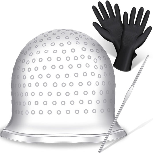 Canlierr Silicone Highlight Cap with Hook and Gloves – Reusable Hair Highlighting Kit for Salon & Home Use