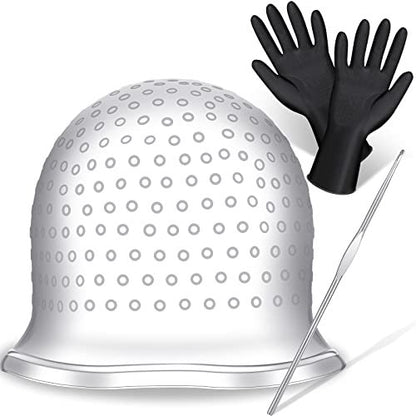 Canlierr Silicone Highlight Cap with Hook and Gloves – Reusable Hair Highlighting Kit for Salon & Home Use