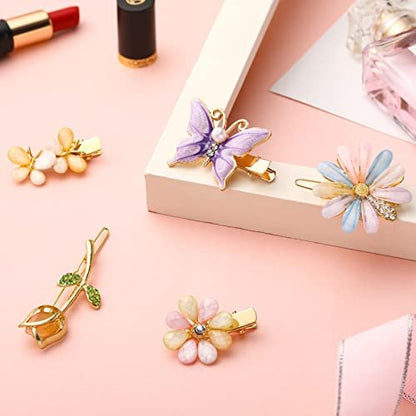 10-Piece Decorative Hair Clips Set – Rhinestone Bobby Pins with Butterfly & Flower Designs, Handmade Metal Barrettes, Crystal Hair Jewelry for Women (Fresh Style)