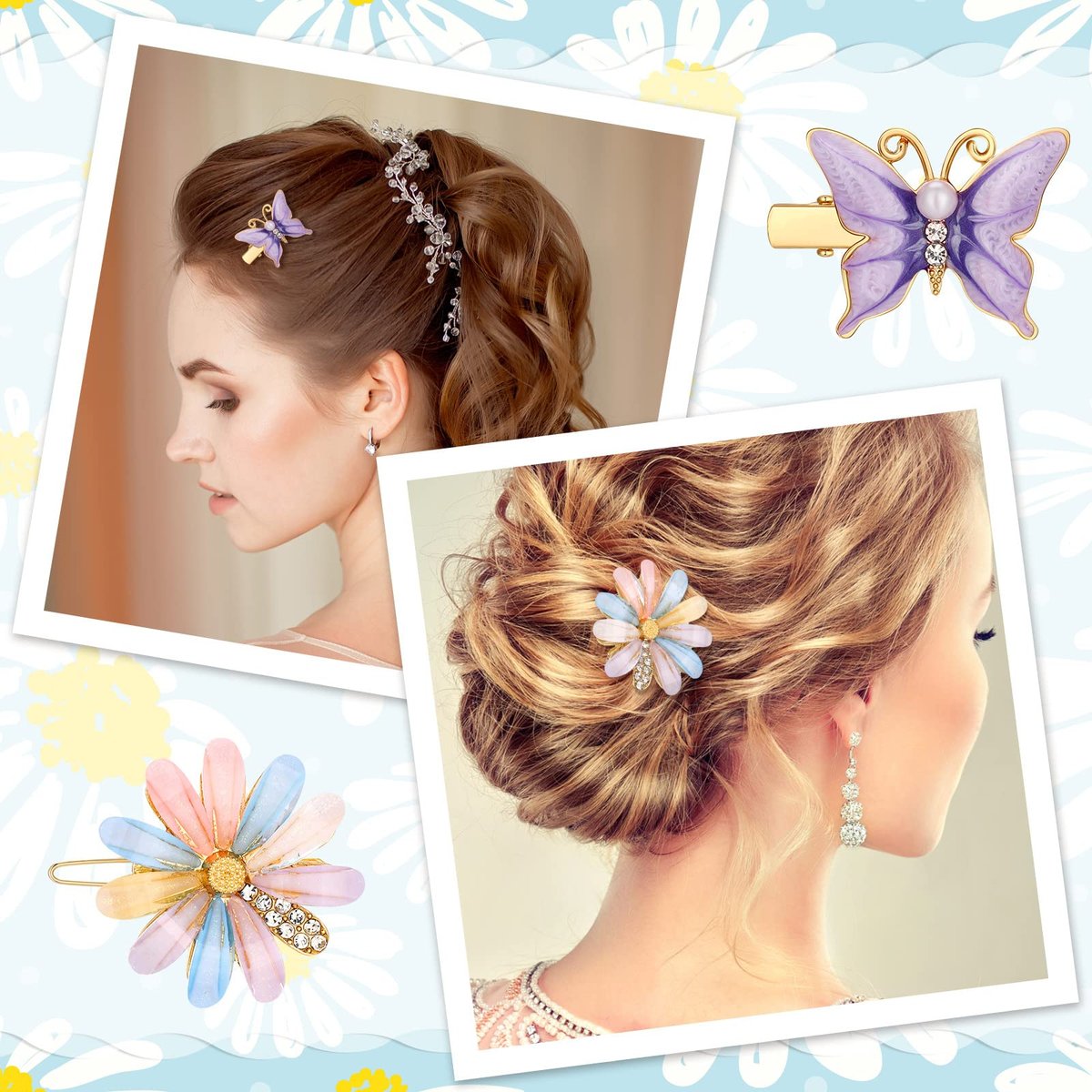 10-Piece Decorative Hair Clips Set – Rhinestone Bobby Pins with Butterfly & Flower Designs, Handmade Metal Barrettes, Crystal Hair Jewelry for Women (Fresh Style) - görsel 11