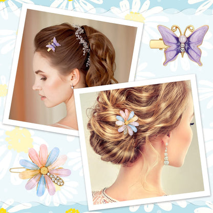10-Piece Decorative Hair Clips Set – Rhinestone Bobby Pins with Butterfly & Flower Designs, Handmade Metal Barrettes, Crystal Hair Jewelry for Women (Fresh Style)