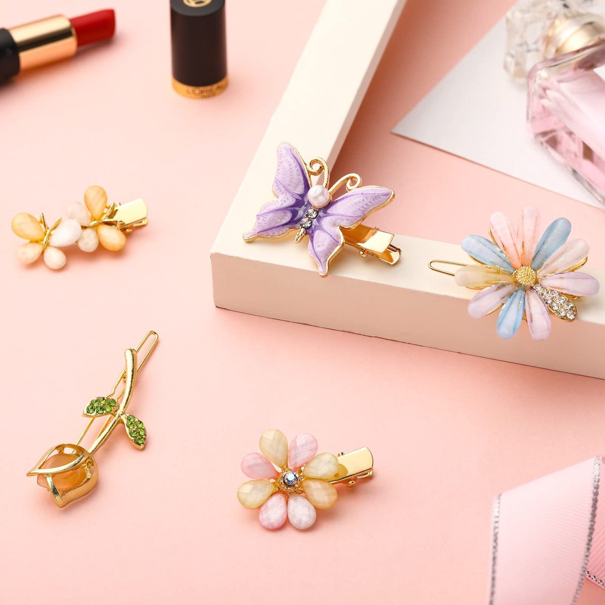 10-Piece Decorative Hair Clips Set – Rhinestone Bobby Pins with Butterfly & Flower Designs, Handmade Metal Barrettes, Crystal Hair Jewelry for Women (Fresh Style) - görsel 13