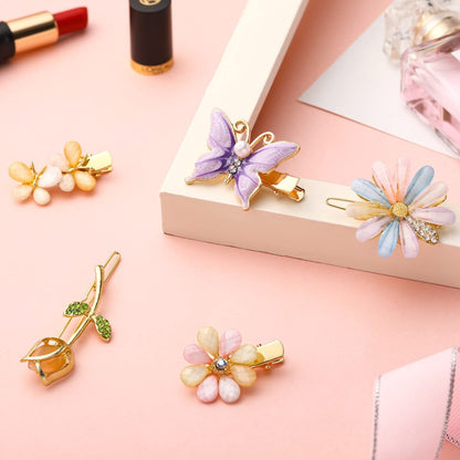 10-Piece Decorative Hair Clips Set – Rhinestone Bobby Pins with Butterfly & Flower Designs, Handmade Metal Barrettes, Crystal Hair Jewelry for Women (Fresh Style)