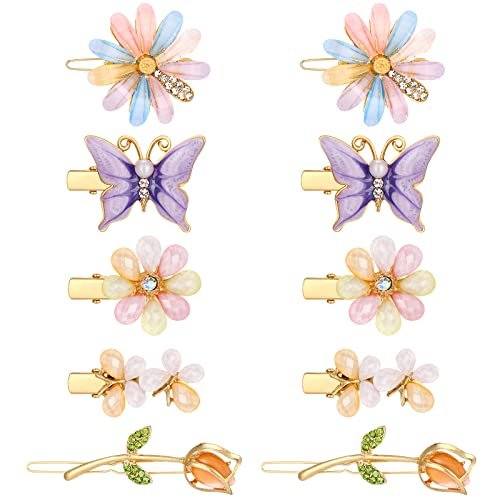 10-Piece Decorative Hair Clips Set – Rhinestone Bobby Pins with Butterfly & Flower Designs, Handmade Metal Barrettes, Crystal Hair Jewelry for Women (Fresh Style) - görsel 2
