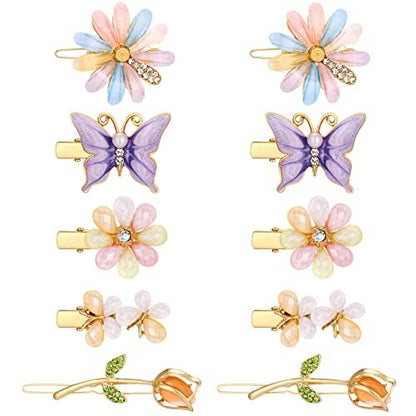 10-Piece Decorative Hair Clips Set – Rhinestone Bobby Pins with Butterfly & Flower Designs, Handmade Metal Barrettes, Crystal Hair Jewelry for Women (Fresh Style)