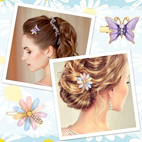10-Piece Decorative Hair Clips Set – Rhinestone Bobby Pins with Butterfly & Flower Designs, Handmade Metal Barrettes, Crystal Hair Jewelry for Women (Fresh Style) - görsel 12