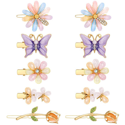 10-Piece Decorative Hair Clips Set – Rhinestone Bobby Pins with Butterfly & Flower Designs, Handmade Metal Barrettes, Crystal Hair Jewelry for Women (Fresh Style)