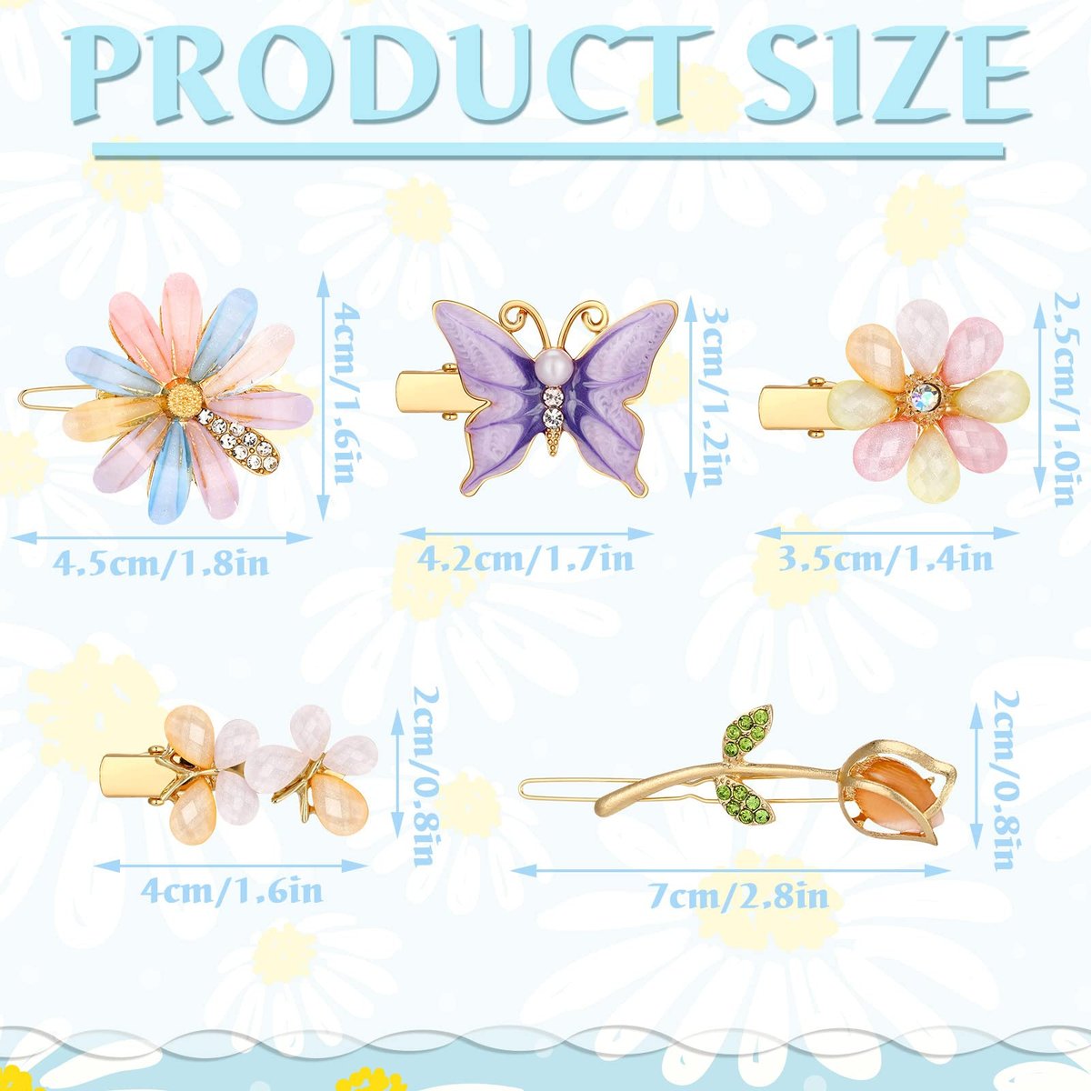 10-Piece Decorative Hair Clips Set – Rhinestone Bobby Pins with Butterfly & Flower Designs, Handmade Metal Barrettes, Crystal Hair Jewelry for Women (Fresh Style) - görsel 5