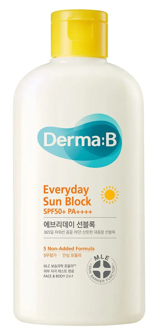 Derma B Everyday Sun Block SPF50+ PA++++ Large Size 200ml | Korean Sunscreen Moisturizer for Face & Body Avelisse