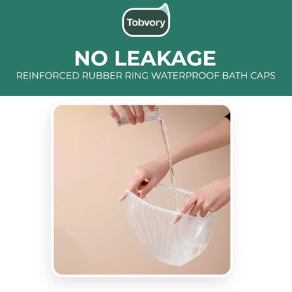 Tobvory 100-Pack Disposable Shower Caps – Extra Large Waterproof Plastic Shower Caps for Women & Men, Perfect for Bath, Hair Treatment, Conditioning at Home, Hotel & Travel