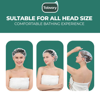 Tobvory 100-Pack Disposable Shower Caps – Extra Large Waterproof Plastic Shower Caps for Women & Men, Perfect for Bath, Hair Treatment, Conditioning at Home, Hotel & Travel
