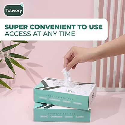 Tobvory 100-Pack Disposable Shower Caps – Extra Large Waterproof Plastic Shower Caps for Women & Men, Perfect for Bath, Hair Treatment, Conditioning at Home, Hotel & Travel