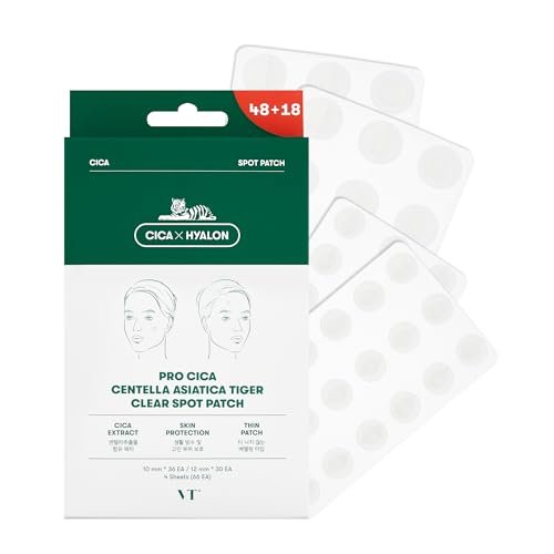 VT COSMETICS Pro Cica Pimple Patches (66 Count) - Hydrocolloid Acne Patches with Centella for Calm & Repair, Invisible Zit Stickers for Face & Blemish Spot Treatment, 2 Sizes, Korean Skincare Avelisse