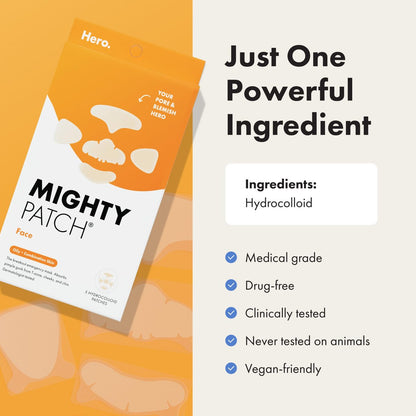 Mighty Patch Hero Cosmetics XL Hydrocolloid Face Mask for Acne – 5 Large Pimple Patches for Nose, Chin, Forehead & Cheeks