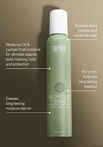 SURFACE Hair Blowout Gel Mousse – Organic Ingredients with Babassu Oil for Longer Lasting Blowouts, Heat-Resistant, 5.5 fl oz Avelisse