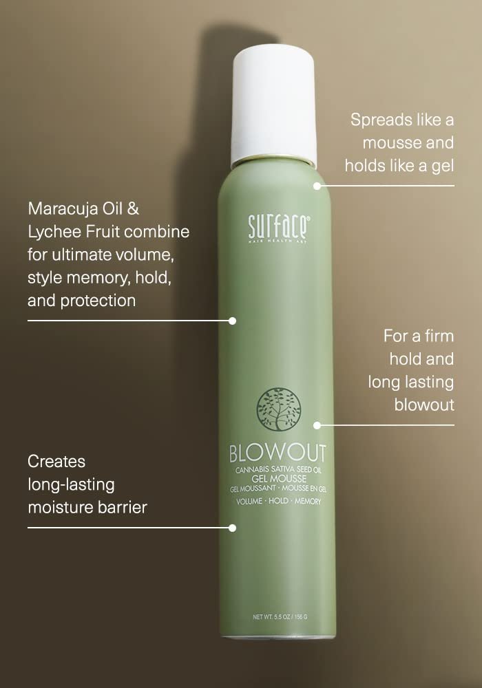 SURFACE Hair Blowout Gel Mousse – Organic Ingredients with Babassu Oil for Longer Lasting Blowouts, Heat-Resistant, 5.5 fl oz Avelisse