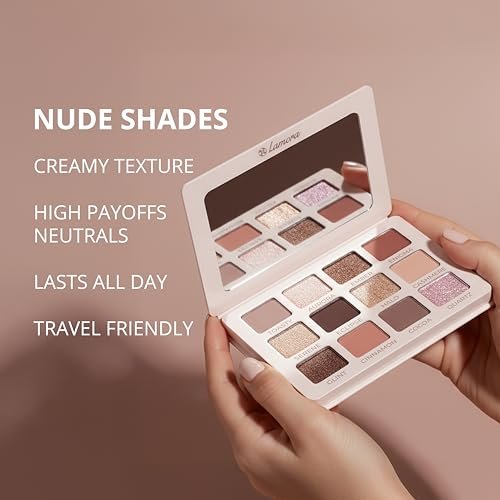 Lamora Nude Eyeshadow Palette - 12 Soft Pink Rose Shadows, Matte & Shimmer Finishes, Ultra-Blendable Everyday Neutrals, Long-Lasting Wear, Travel Makeup with Mirror Avelisse