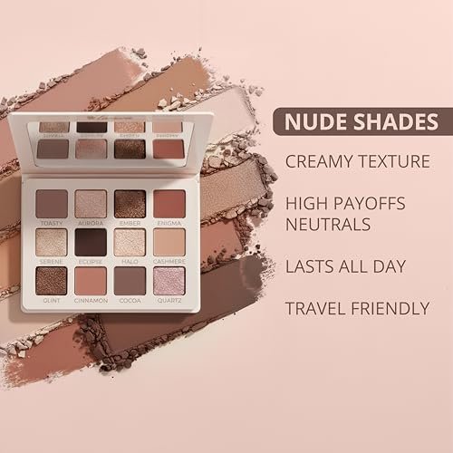Lamora Nude Eyeshadow Palette - 12 Soft Pink Rose Shadows, Matte & Shimmer Finishes, Ultra-Blendable Everyday Neutrals, Long-Lasting Wear, Travel Makeup with Mirror Avelisse