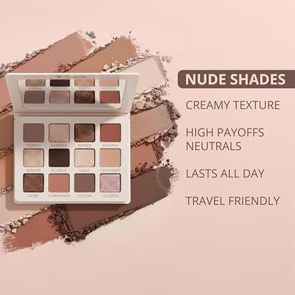 Lamora Nude Eyeshadow Palette - 12 Soft Pink Rose Shadows, Matte & Shimmer Finishes, Ultra-Blendable Everyday Neutrals, Long-Lasting Wear, Travel Makeup with Mirror Avelisse