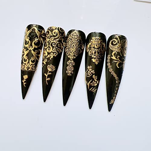 NAIL ANGEL 26 Sheets Gold Luxury Nail Art Adhesive Sticker Sheets - Water-Resistant Plastic Decals - görsel 8