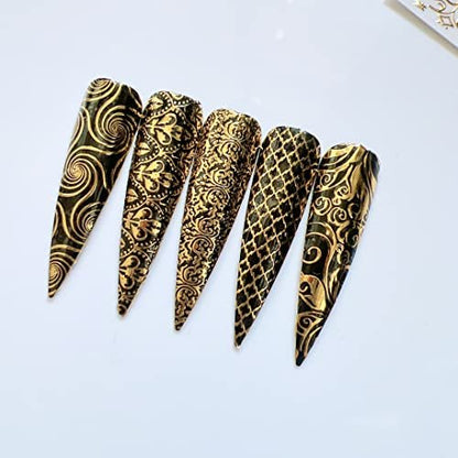 NAIL ANGEL 26 Sheets Gold Luxury Nail Art Adhesive Sticker Sheets - Water-Resistant Plastic Decals