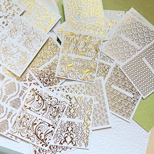 NAIL ANGEL 26 Sheets Gold Luxury Nail Art Adhesive Sticker Sheets - Water-Resistant Plastic Decals - görsel 6
