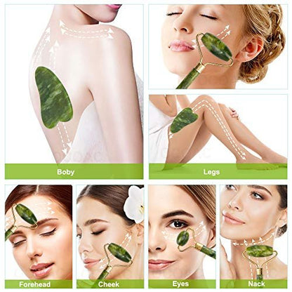 Fuvooi Jade Roller & Gua Sha Set 5 in 1 Facial Massager Tools for Face Sculpting & Skin Care